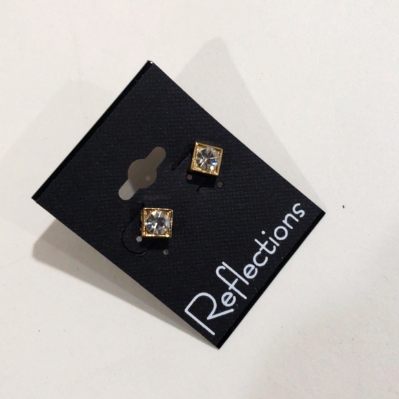 Elegant Gold tone Square Sparkling Crystal Stud Earrings Stylish Womne's Jewelry - Picture 3 of 8